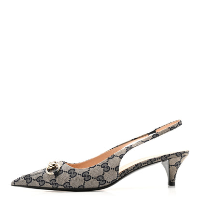 Gucci Monogram Horsebit 35mm Slingback Pumps 40 Beige Blue 1 of 10