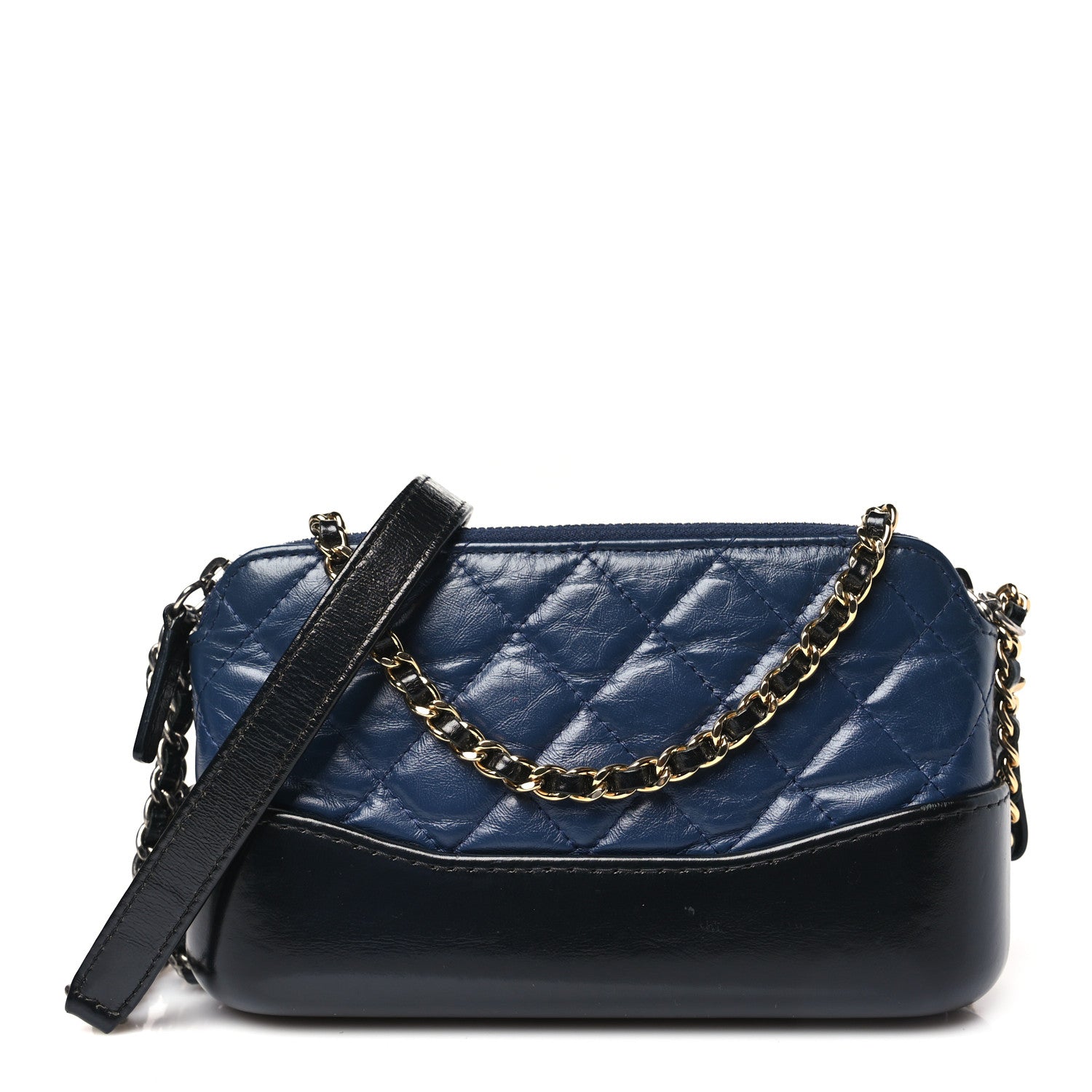 Chanel Aged Calfskin Quilted Small Gabrielle Clutch With Chain Navy Black 1 of 11