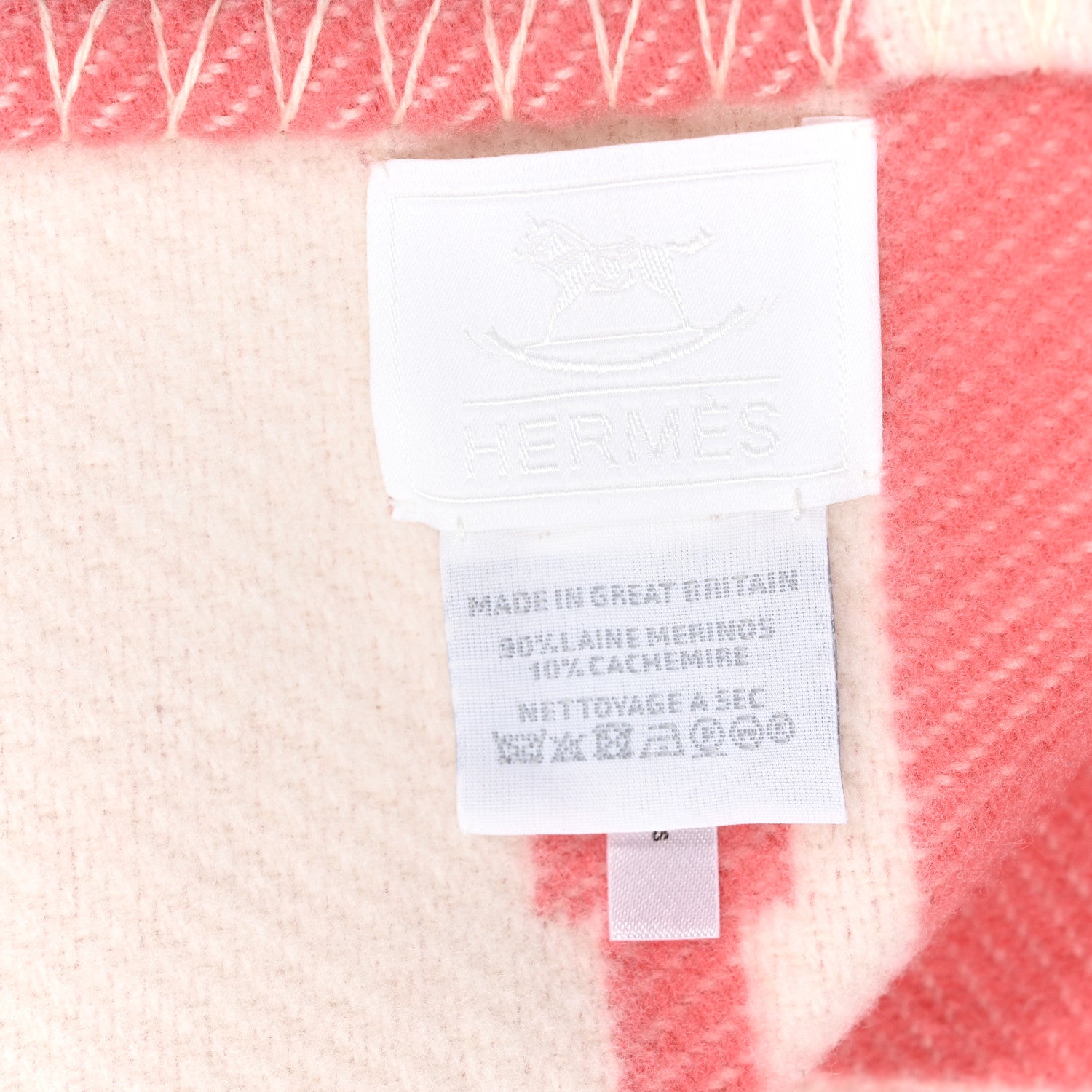 Hermes Wool Cashmere Avalon Baby Blanket Rose Airelle White 3 of 3