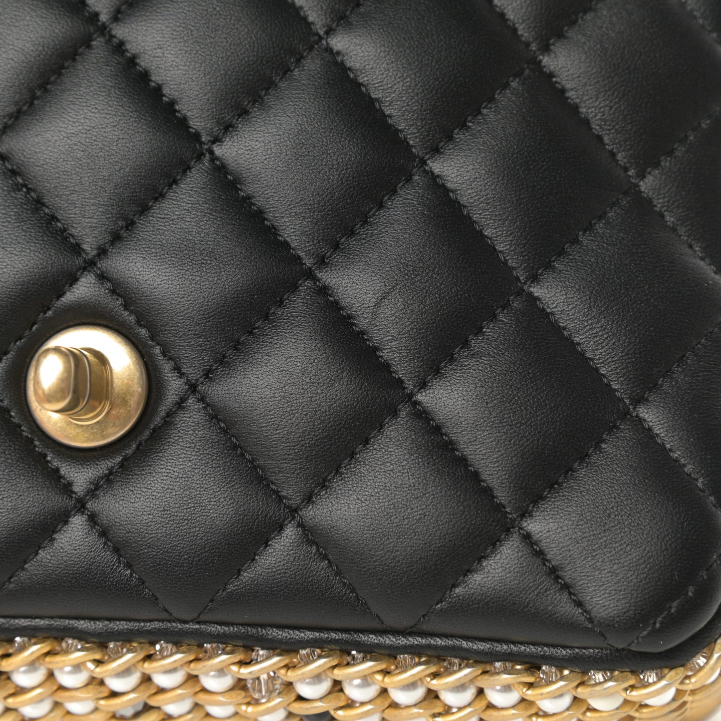 Lambskin Quilted Mini River of Pearls Flap Bag Black