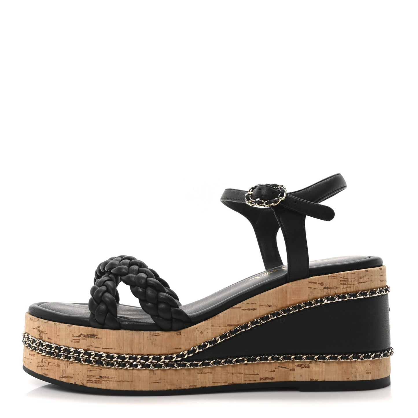 Lambskin Espadrille Braided Platform Sandals 38.5 Black