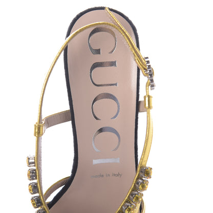 Gucci Velvet Nappa Crystal Zephyra Slingback Platform High Heel Sandals 37 Black Gold 5 of 7