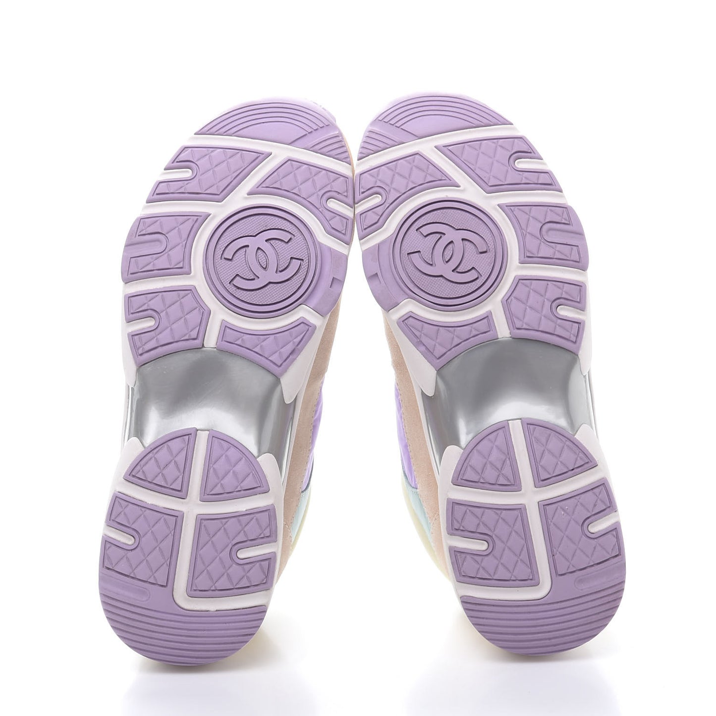 Nylon Lambskin Suede Calfskin CC Sneakers 37.5 Green Purple Pink