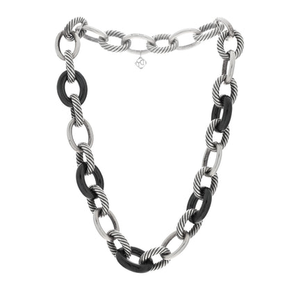 David Yurman Sterling Silver Black Ceramic 18mm Large Oval Link Necklace Black 2 of 4