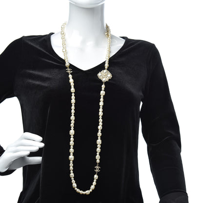 Chanel Graduated Pearl Crystal CC Multi Strand Necklace Gold 2 of 5