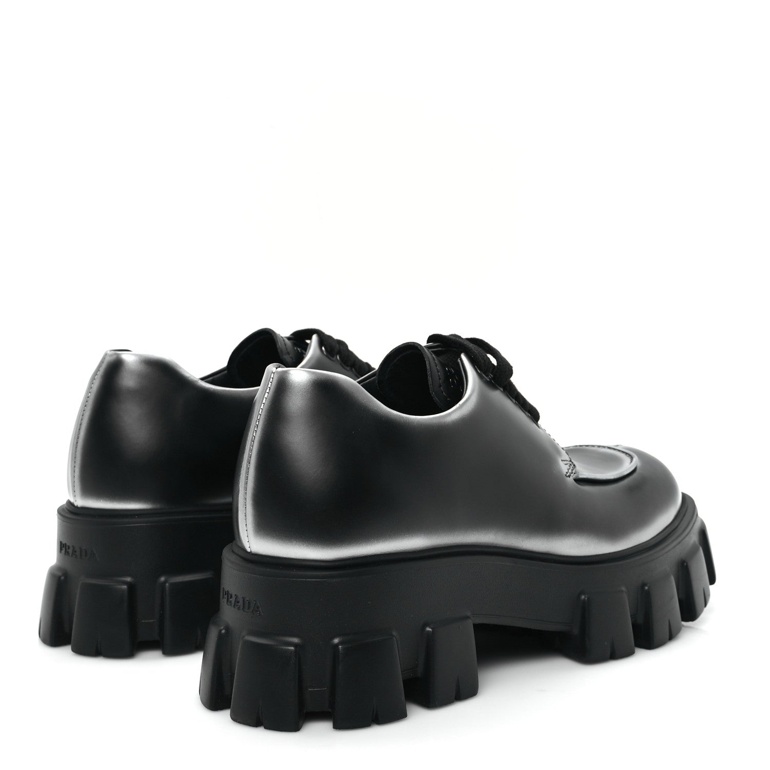 Prada Spazzolato Rois Sfumato Monolith 55mm Derby Loafers 5.5 Black Argento 5 of 10
