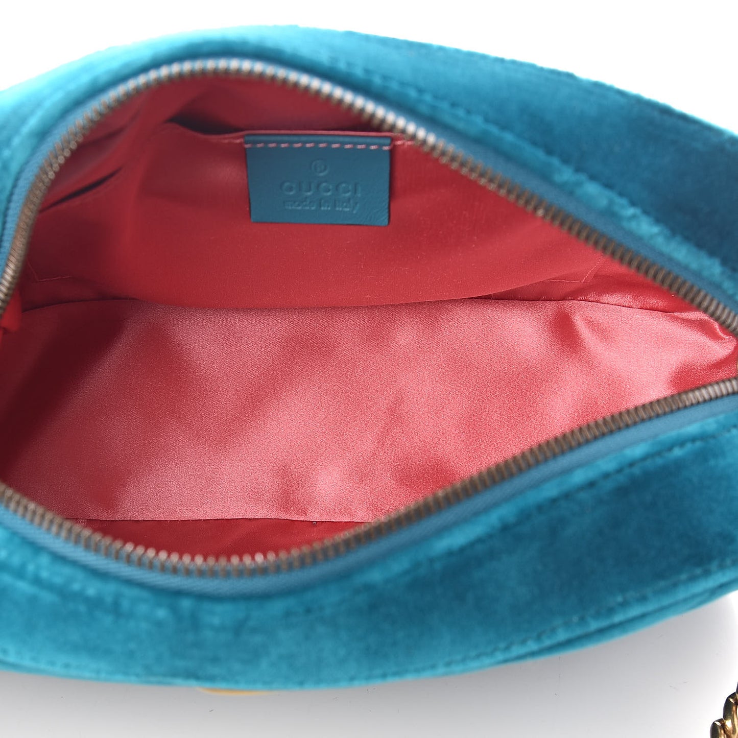 Velvet Matelasse Small GG Marmont Chain Shoulder Bag Pavone Cyan