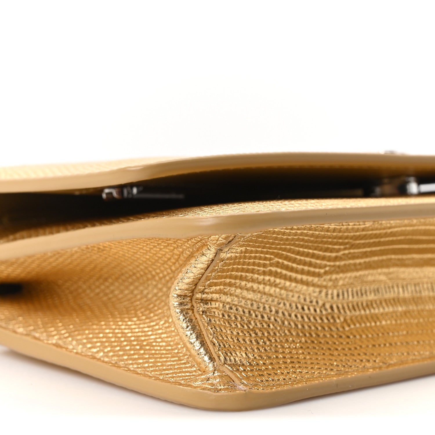 Chanel Calfskin Lizard Embossed Wallet On Chain WOC Gold 9 of 11