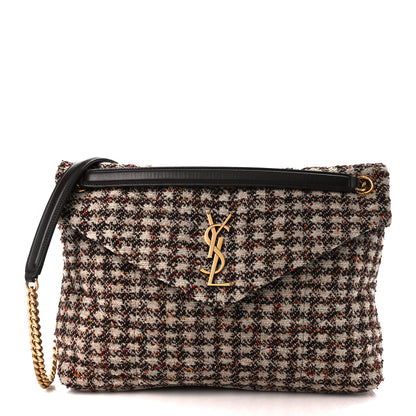 Saint Laurent Tweed Matelasse Medium Loulou Monogram Chain Satchel Beige Multicolor 1 of 11