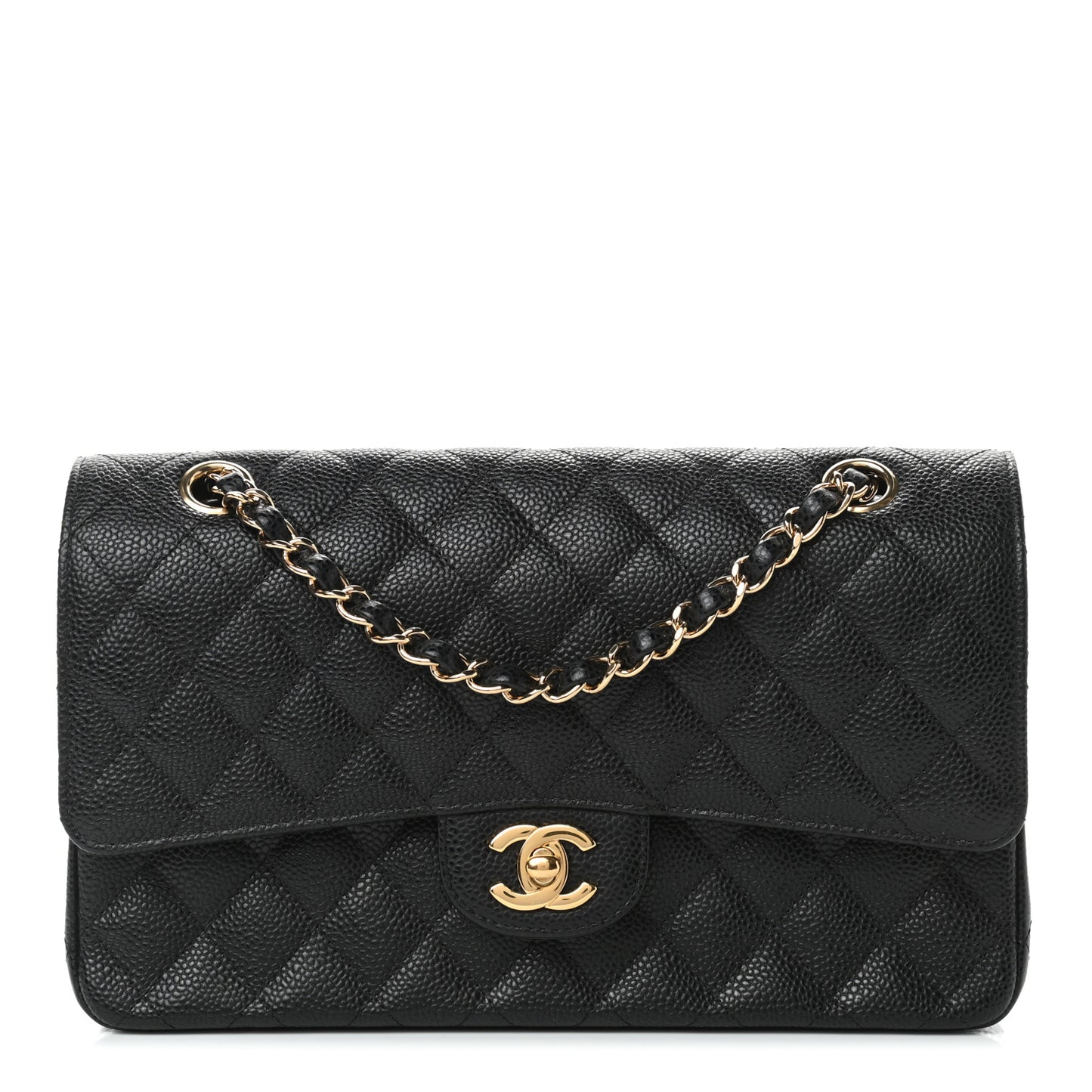 Caviar Quilted Medium Double Flap Black