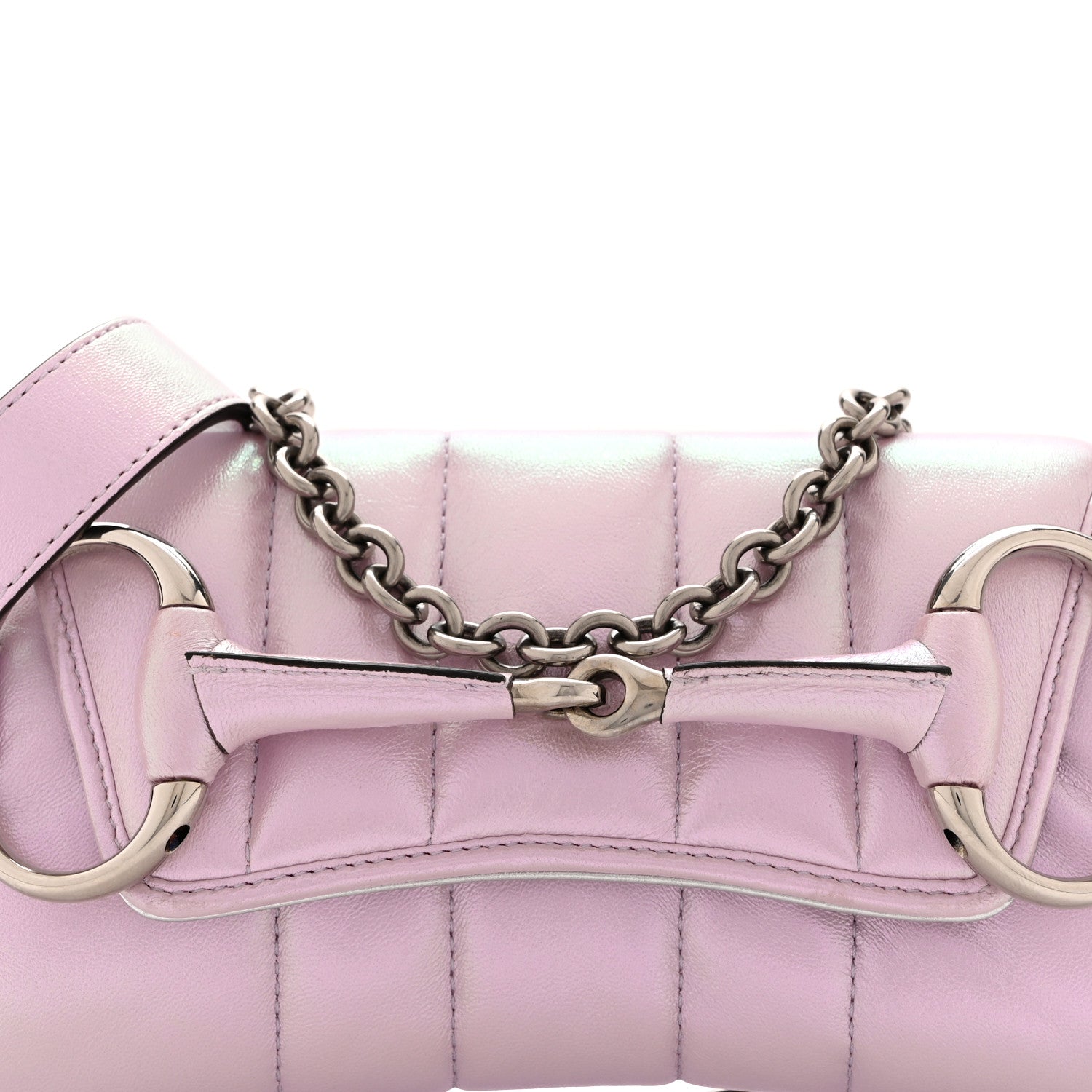 Gucci Iridescent Nappa Vertical Matelasse Small Maxi Horsebit Chain Shoulder Bag Escape Pink 8 of 10