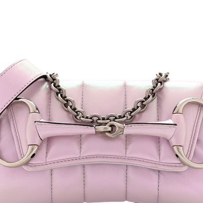Gucci Iridescent Nappa Vertical Matelasse Small Maxi Horsebit Chain Shoulder Bag Escape Pink 8 of 10