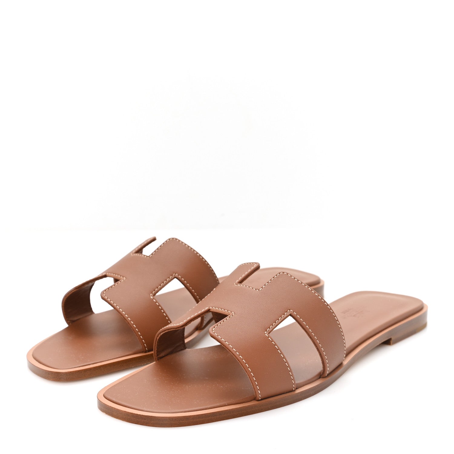 Hermes Box Calfskin Oran Sandals 37.5 Gold 4 of 10