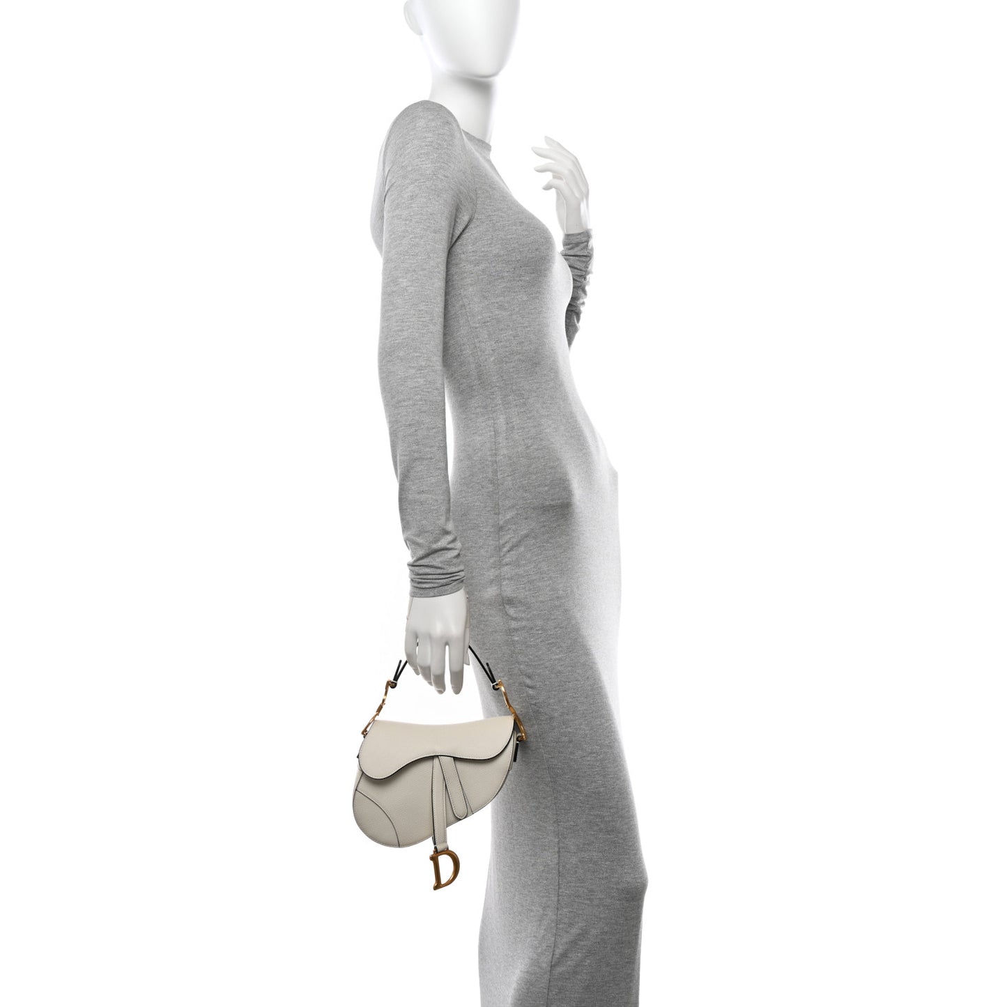 Grained Calfskin Mini Saddle Bag White