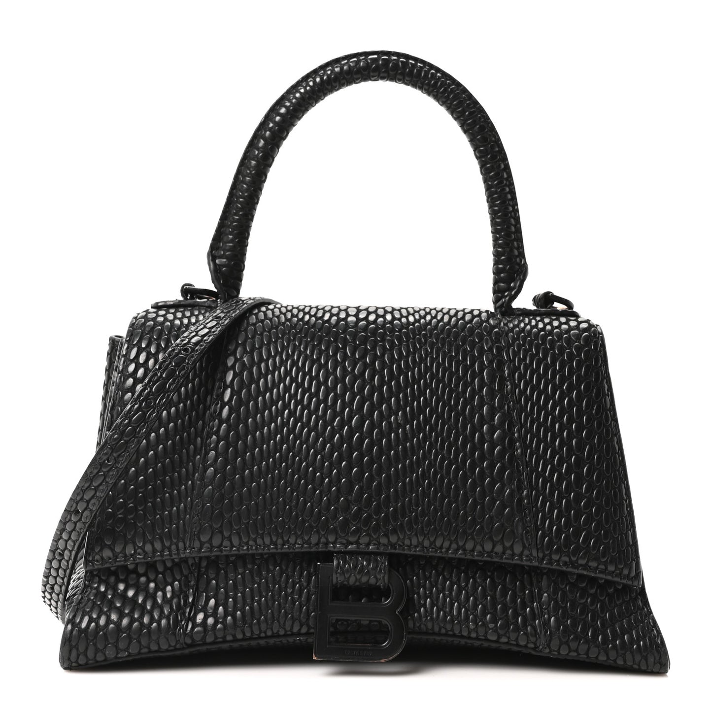 Matte Calfskin Snake Embossed Tonal B Small Hourglass Top Handle Bag Black