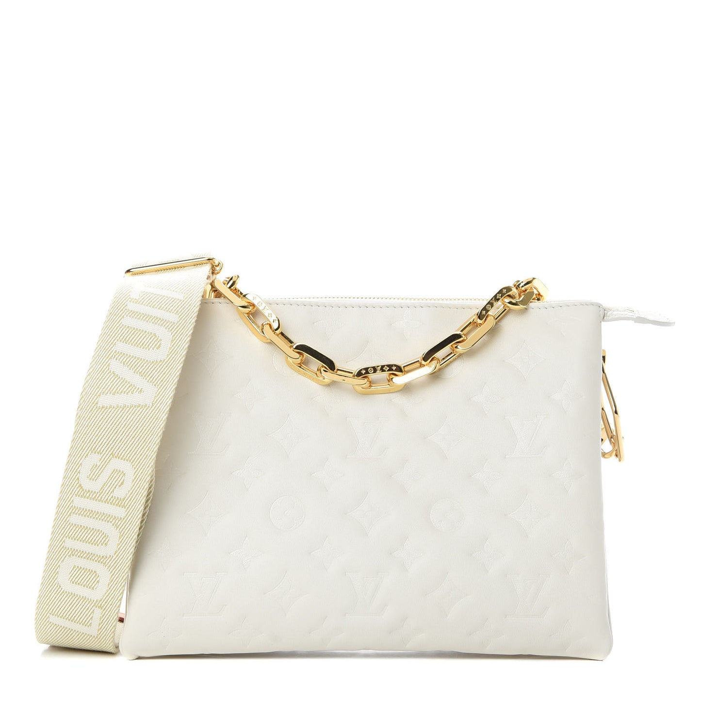 Lambskin Embossed Monogram Coussin PM Beige Cream