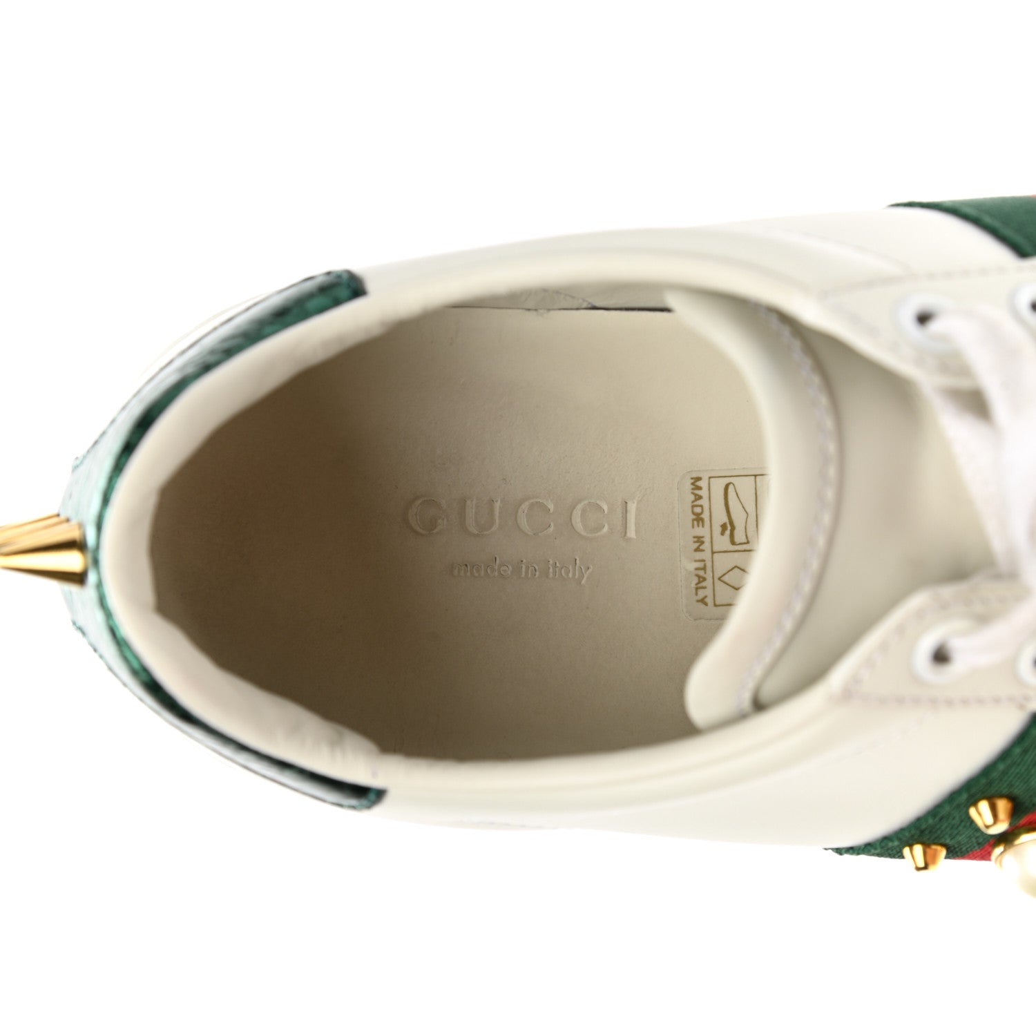 Gucci Calfskin Web Pearl Studded Womens Ace Sneakers 35 White 7 of 15