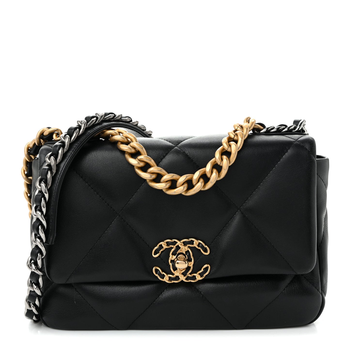 Shiny Goatskin Quilted Medium Chanel 19 Flap Black