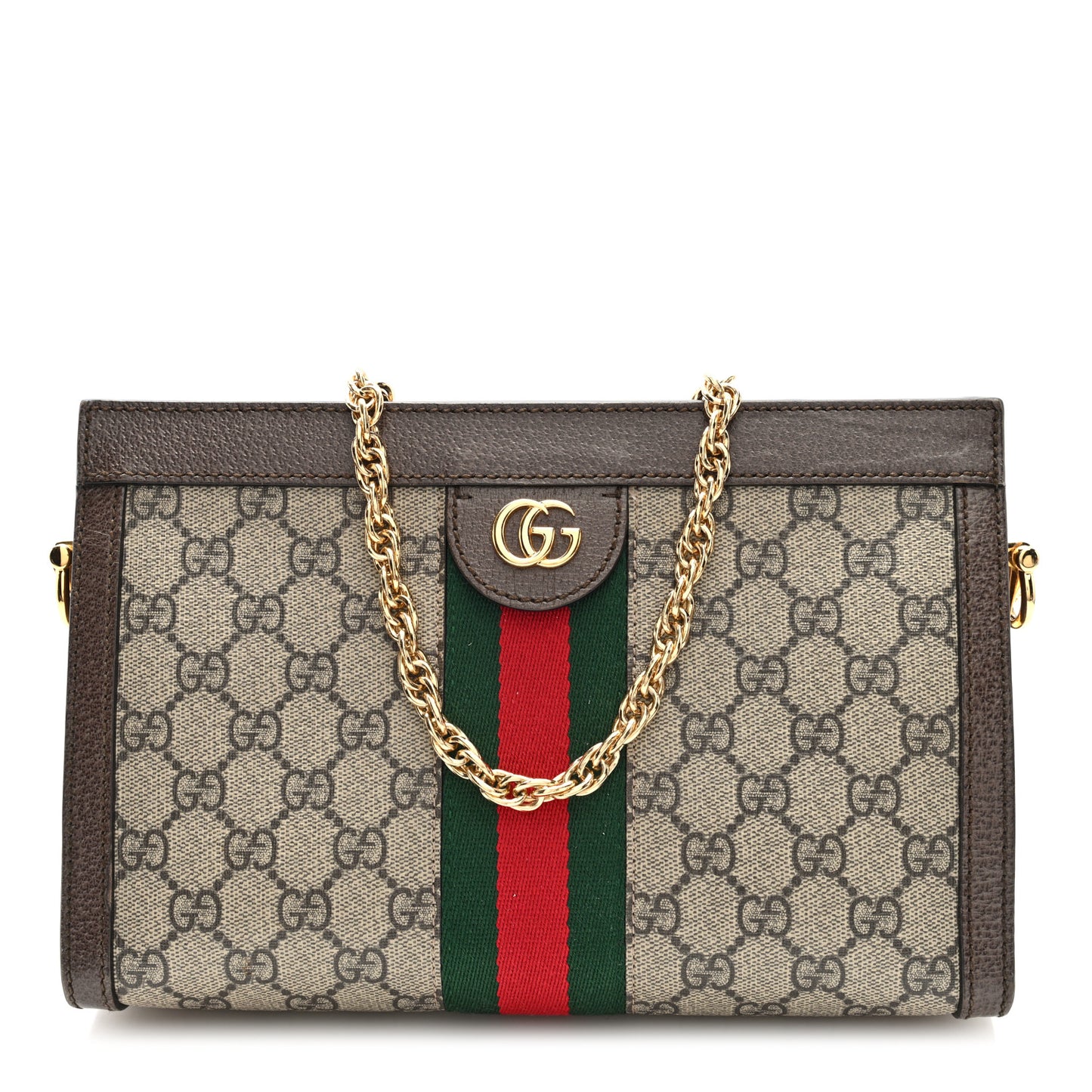 GG Supreme Monogram Web Small Ophidia Chain Shoulder Bag Brown