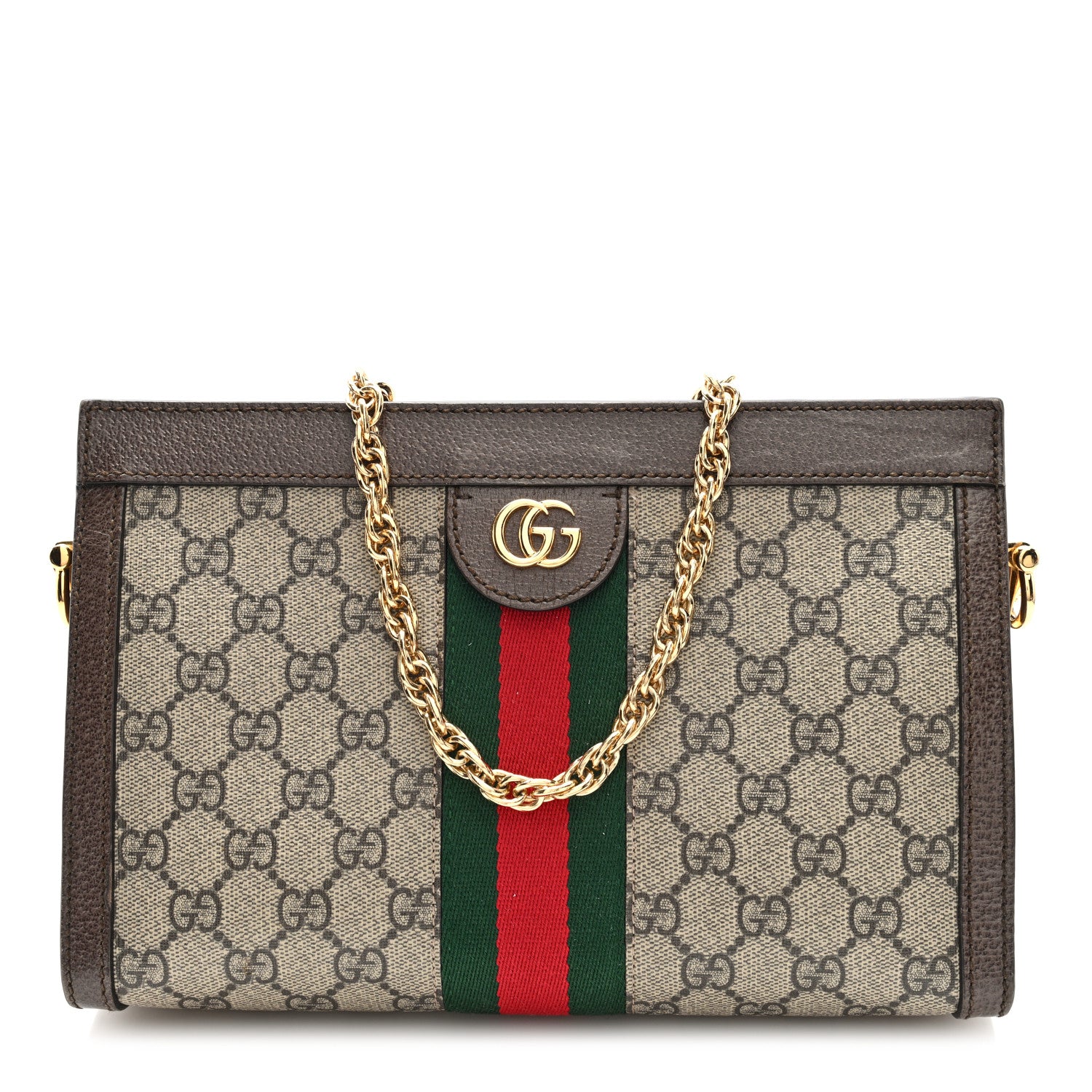 Gucci GG Supreme Monogram Web Small Ophidia Chain Shoulder Bag Brown 1 of 11