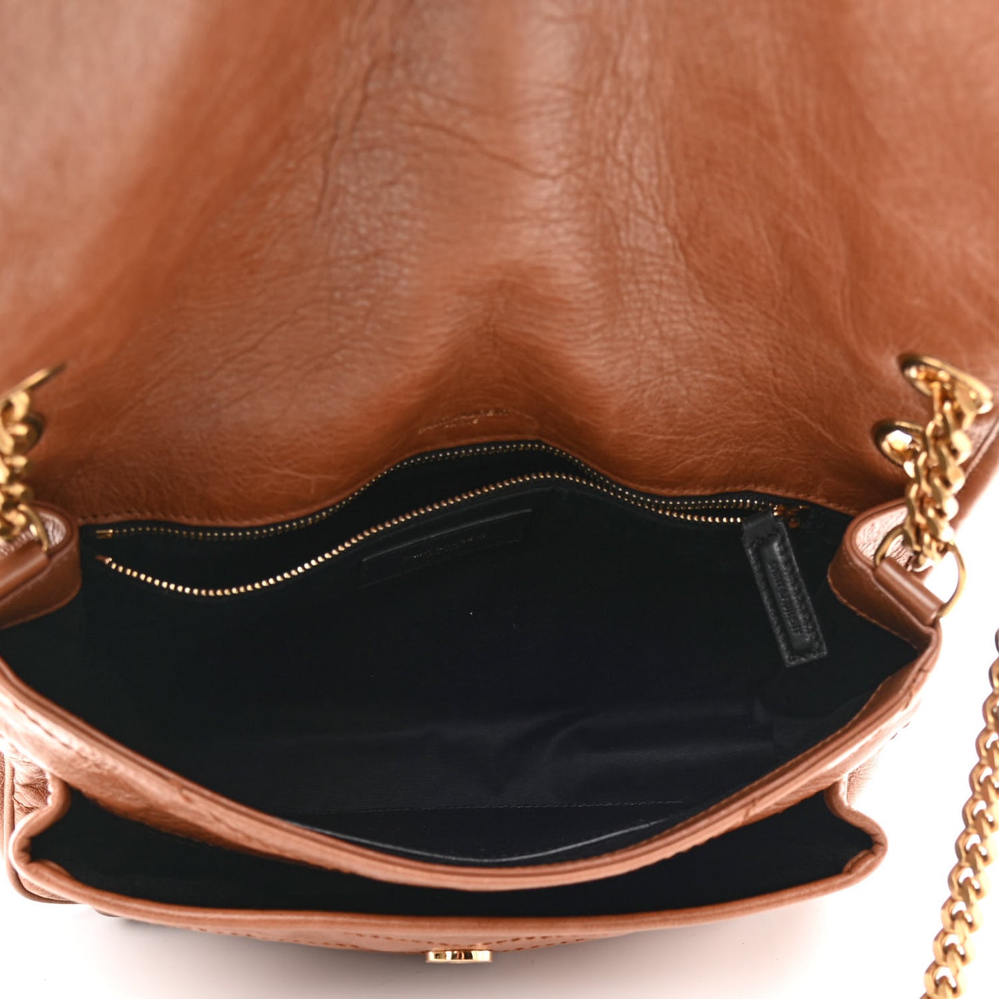 Crinkled Calfskin Matelasse Monogram Medium Niki Chain Satchel Caramel