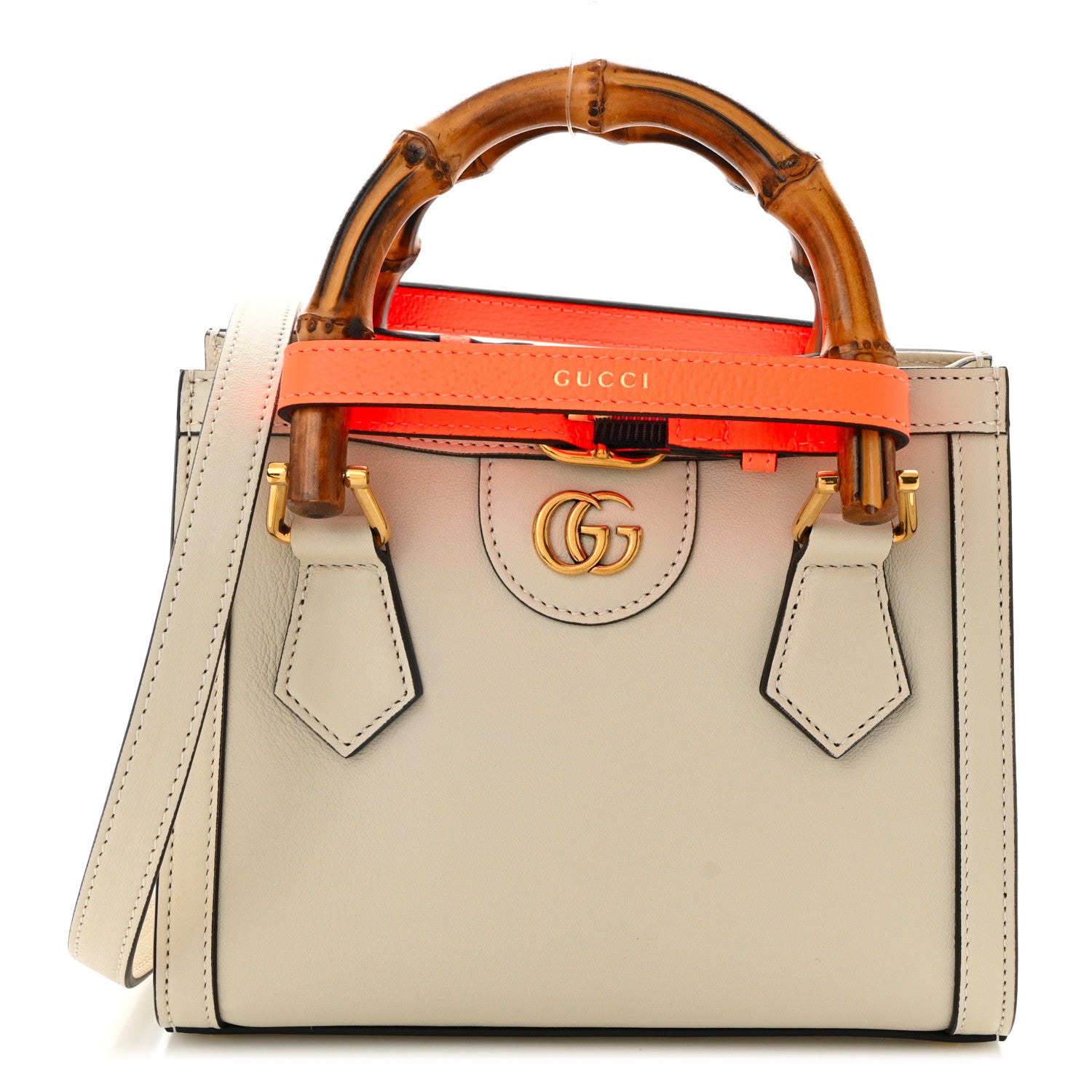 Gucci Wonka Grain Calfskin Mini Diana Tote Bag Mystic White Orange Fluo 1 of 10