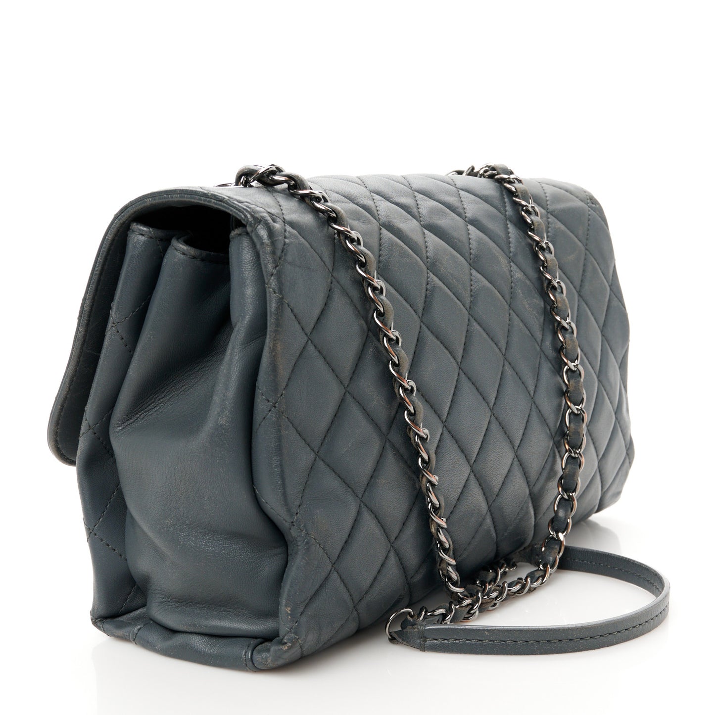 Lambskin Quilted Jumbo Coco Loop Flap Grey