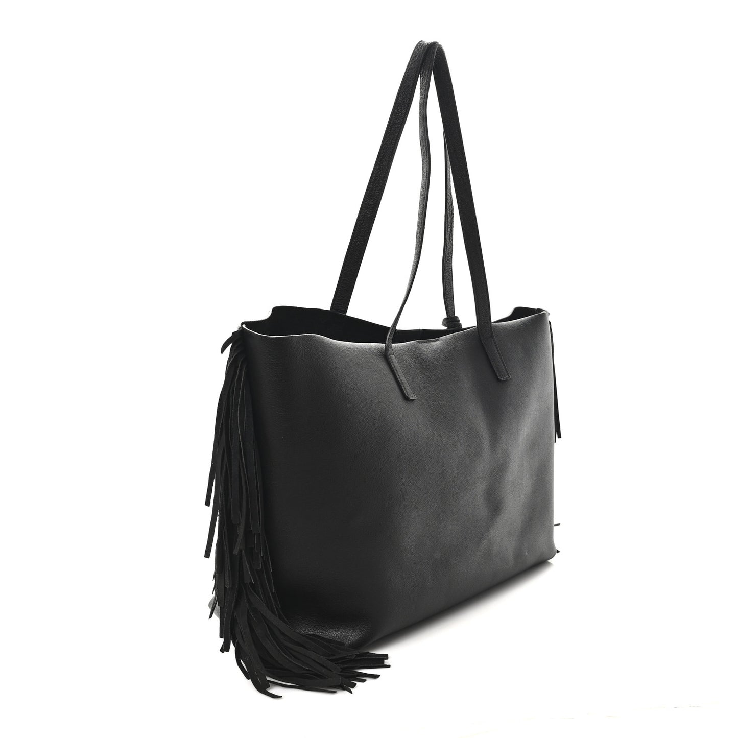 Calfskin Large Fringe Shopping Tote Black