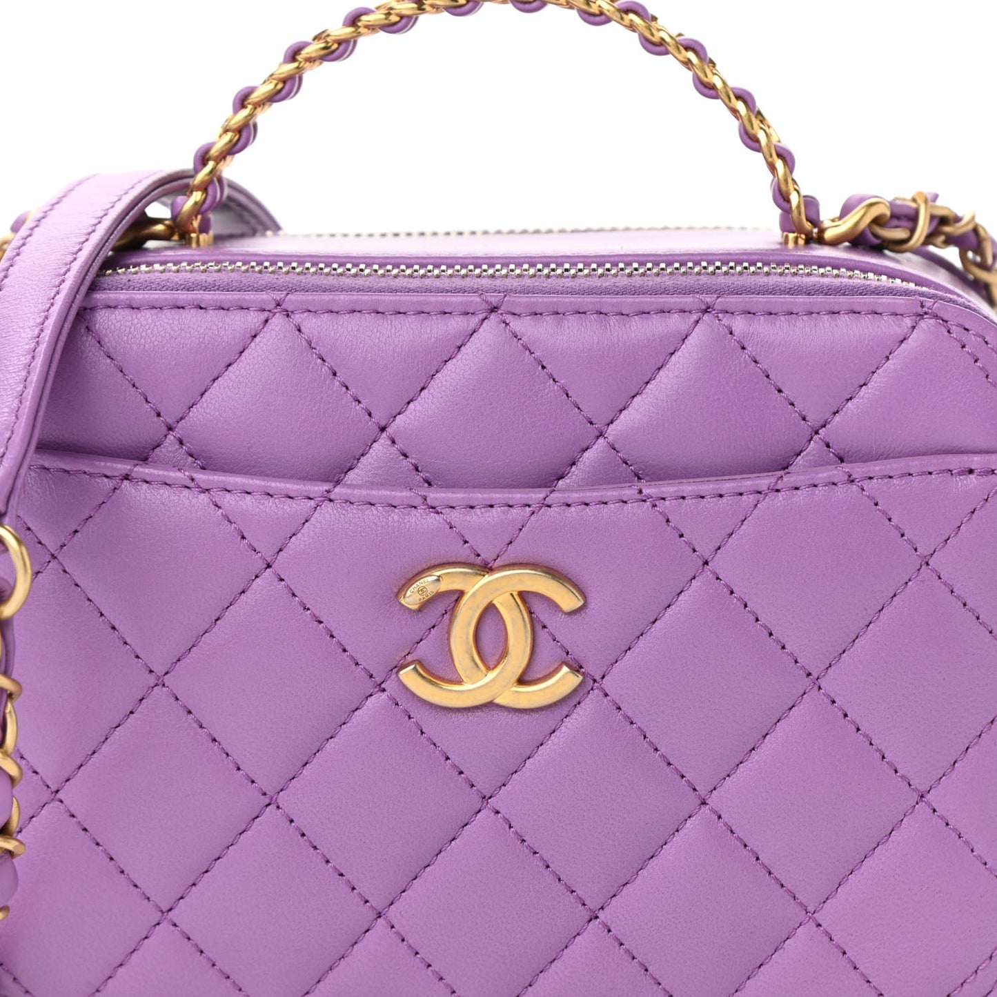 Lambskin Quilted Mini Pick Me Up Vanity Case Purple