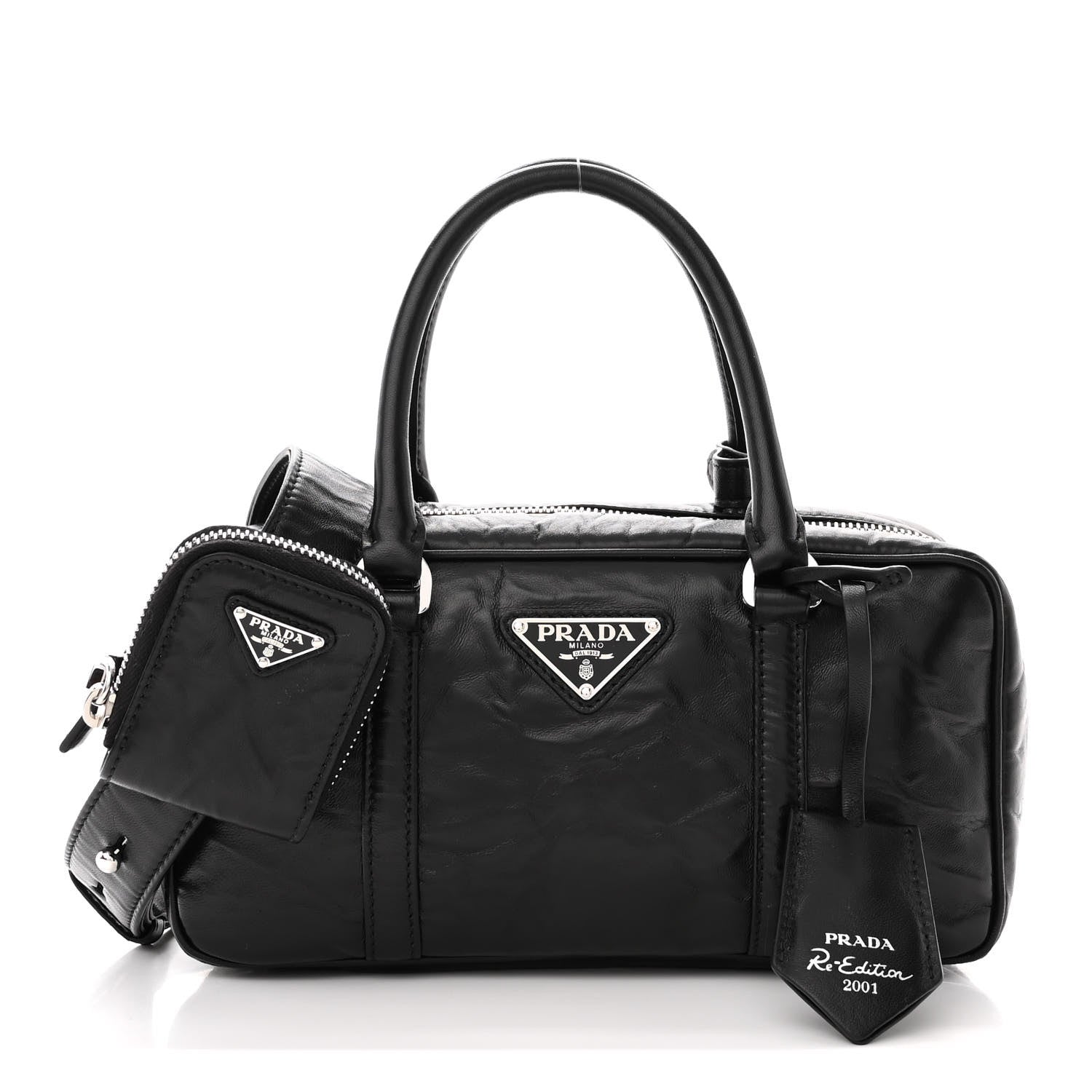 Prada Nappa Antique Small Re-Edition 2001 Two Handle Crossbody Bag Black 1 of 9