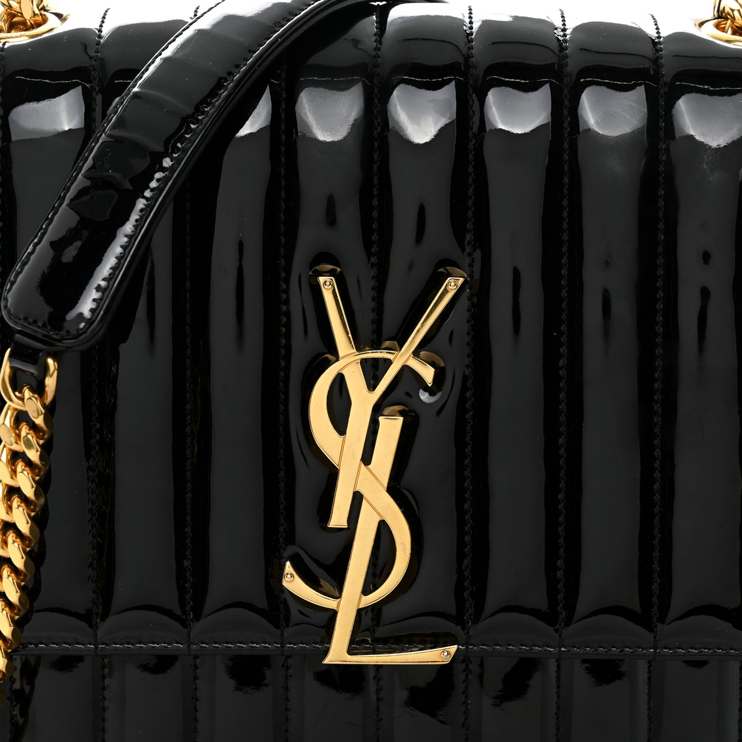Patent Matelasse Monogram Large Vicky Chain Bag Black