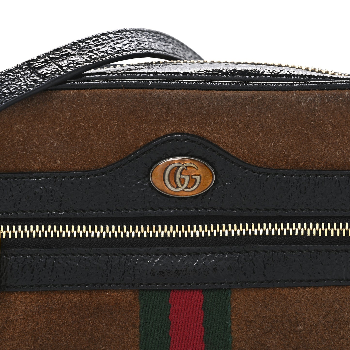 Suede Patent Web Small Ophidia Shoulder Bag Nocciola Black