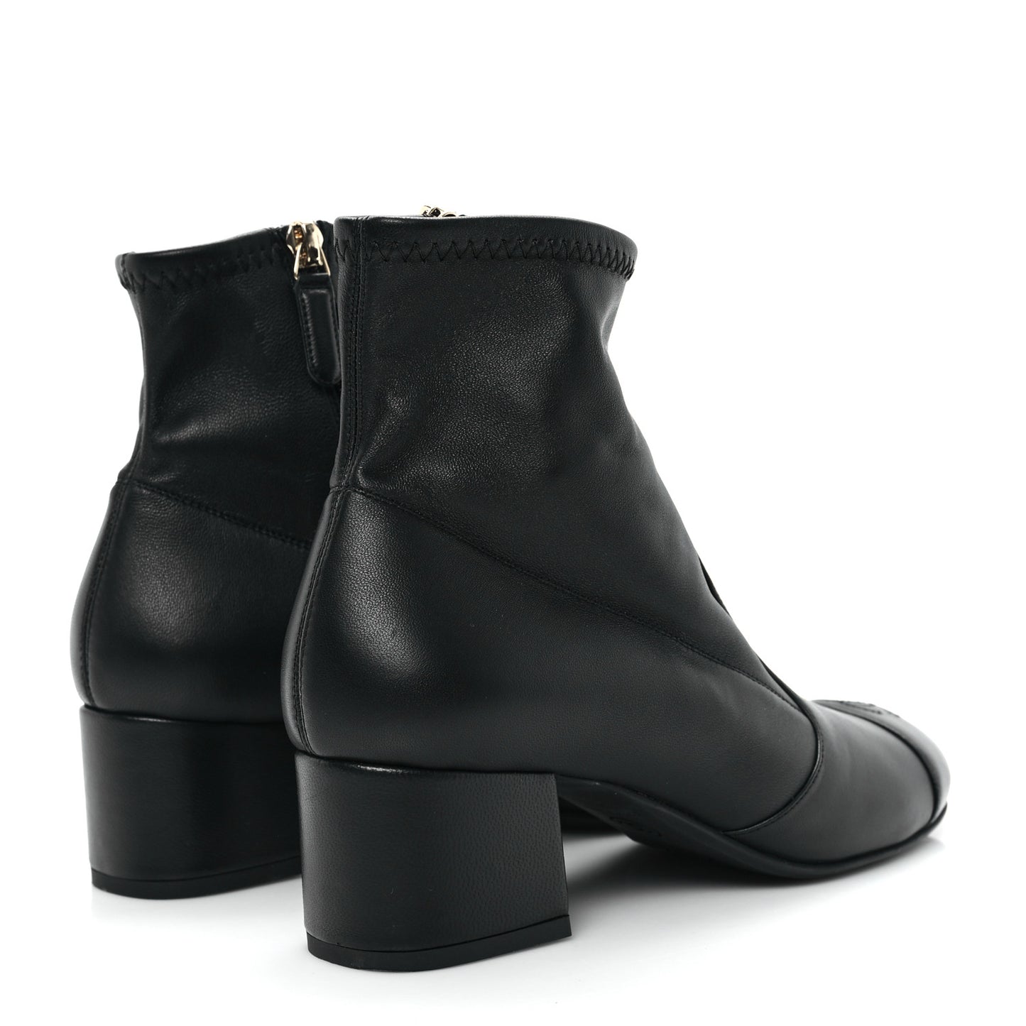 Stretch Lambskin Cap Toe CC Short Boots 37 Black