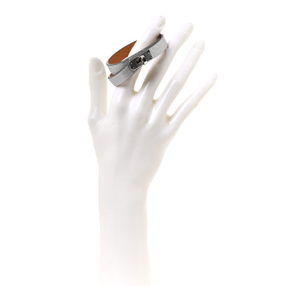 Hermes Metallic Chevre Chamkilight Double Tour Bracelet T2 Argent 2 of 5