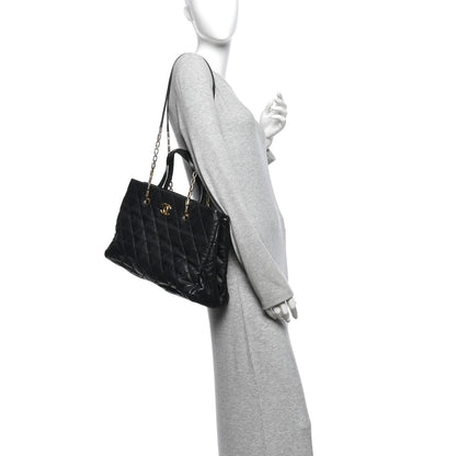 Chanel Calfskin Quilted Large Retro Chain Shopping Tote  Black 2 of 14