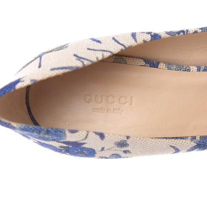 Gucci Canvas Cork Flora Peep Toe Wedge 7 Indigo 6 of 9