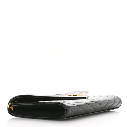 Saint Laurent Grain De Poudre Matelasse Chevron Monogram Envelope Clutch Black 4 of 7