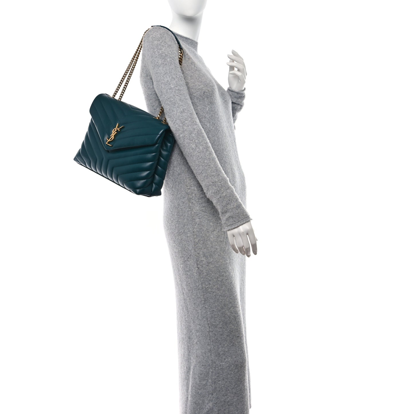 Calfskin Y Quilted Monogram Medium Loulou Chain Satchel Sea Turquoise