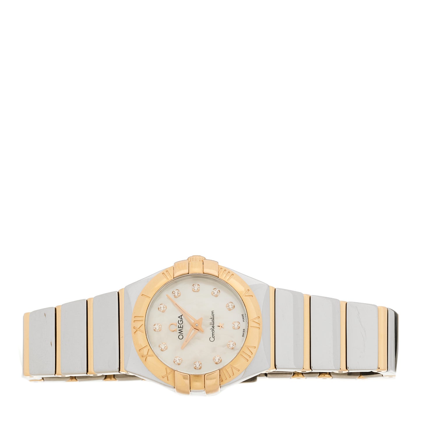 Stainless Steel 18K Yellow Gold Diamond Mother of Pearl 24mm Constellation Quartz Watch 123.20.24.60.55.003