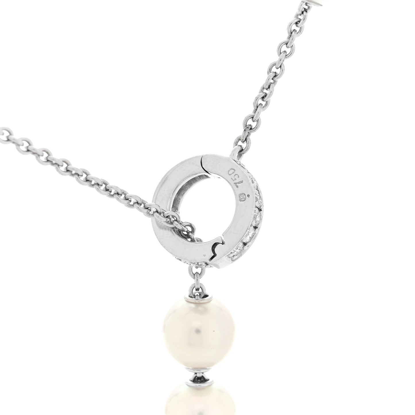 18K White Gold Diamond Akoya Cultured Pearl 7-7.5mm Pearls in Motion Lariat Necklace