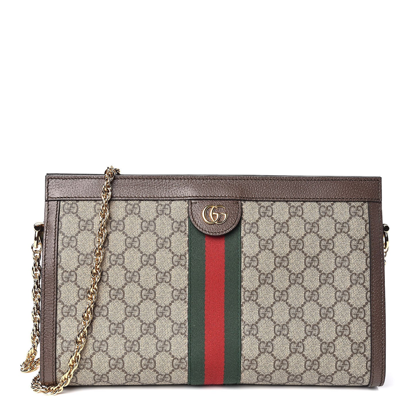 GG Supreme Monogram Web Medium Ophidia Chain Shoulder Bag Brown