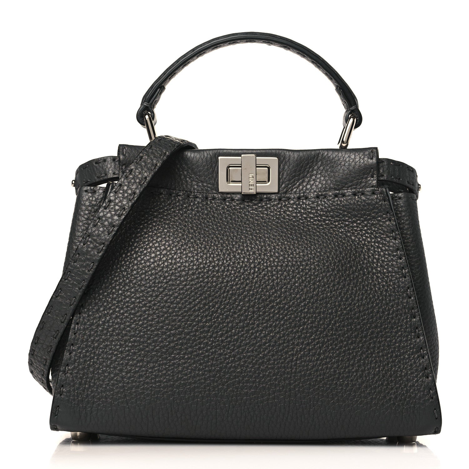 Fendi Cuoio Romano Selleria Bi-Color Mini Peekaboo Iconic Satchel Asfalto Latte 1 of 9