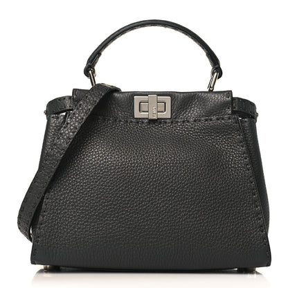 Fendi Cuoio Romano Selleria Bi-Color Mini Peekaboo Iconic Satchel Asfalto Latte 1 of 9