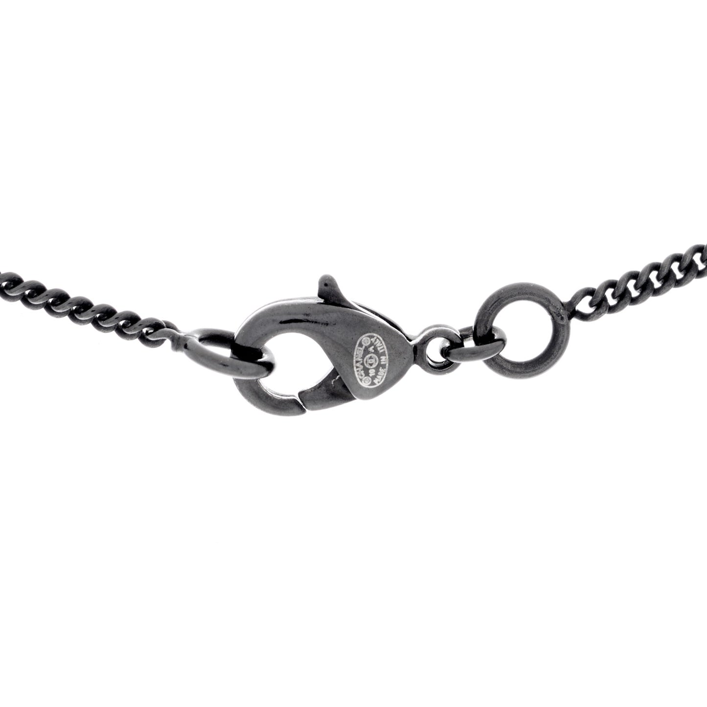 Baguette Crystal CC Pearl Drop Necklace Ruthenium Black