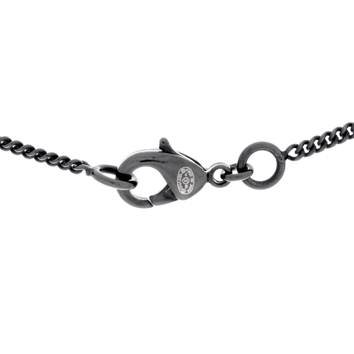 Chanel Baguette Crystal CC Pearl Drop Necklace Ruthenium Black 3 of 3