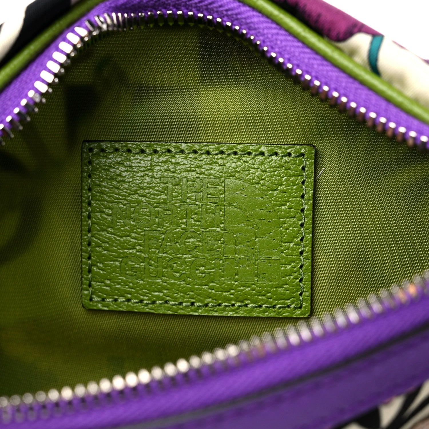 Gucci X THE NORTH FACE Econyl Nylon Textured Dollar Calfskin Floral Belt Bag Green Multicolor 6 of 8