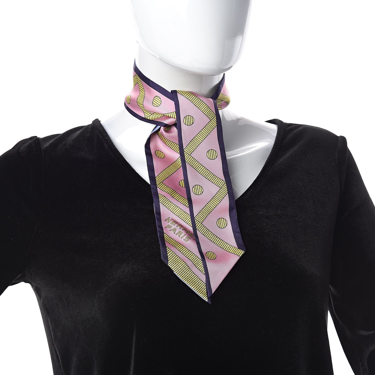 Hermes Silk Blade En Berline Twilly Vieux Rose Marine Jaune 2 of 4