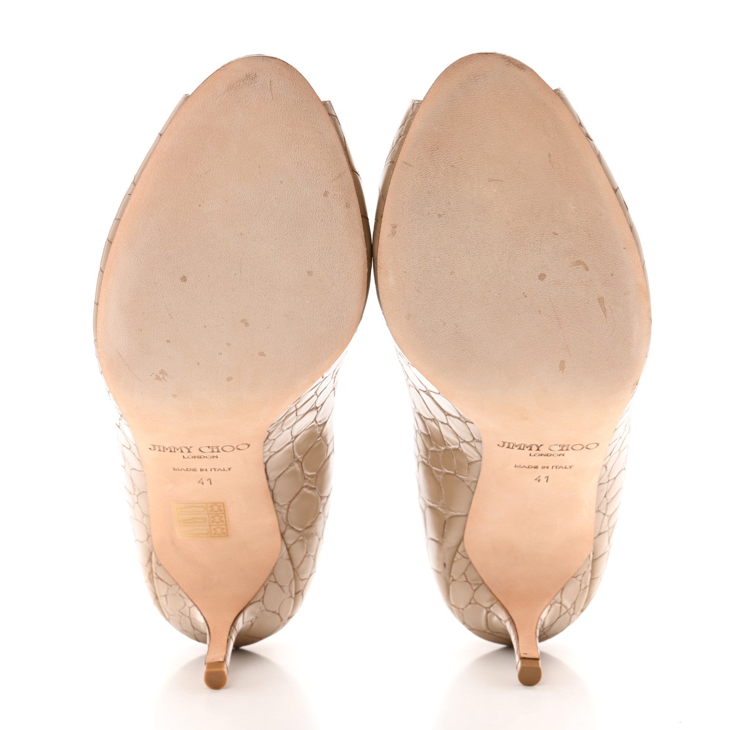 Jimmy Choo Crocodile Embossed Peep Toe Pumps 41 Nude 5 of 8