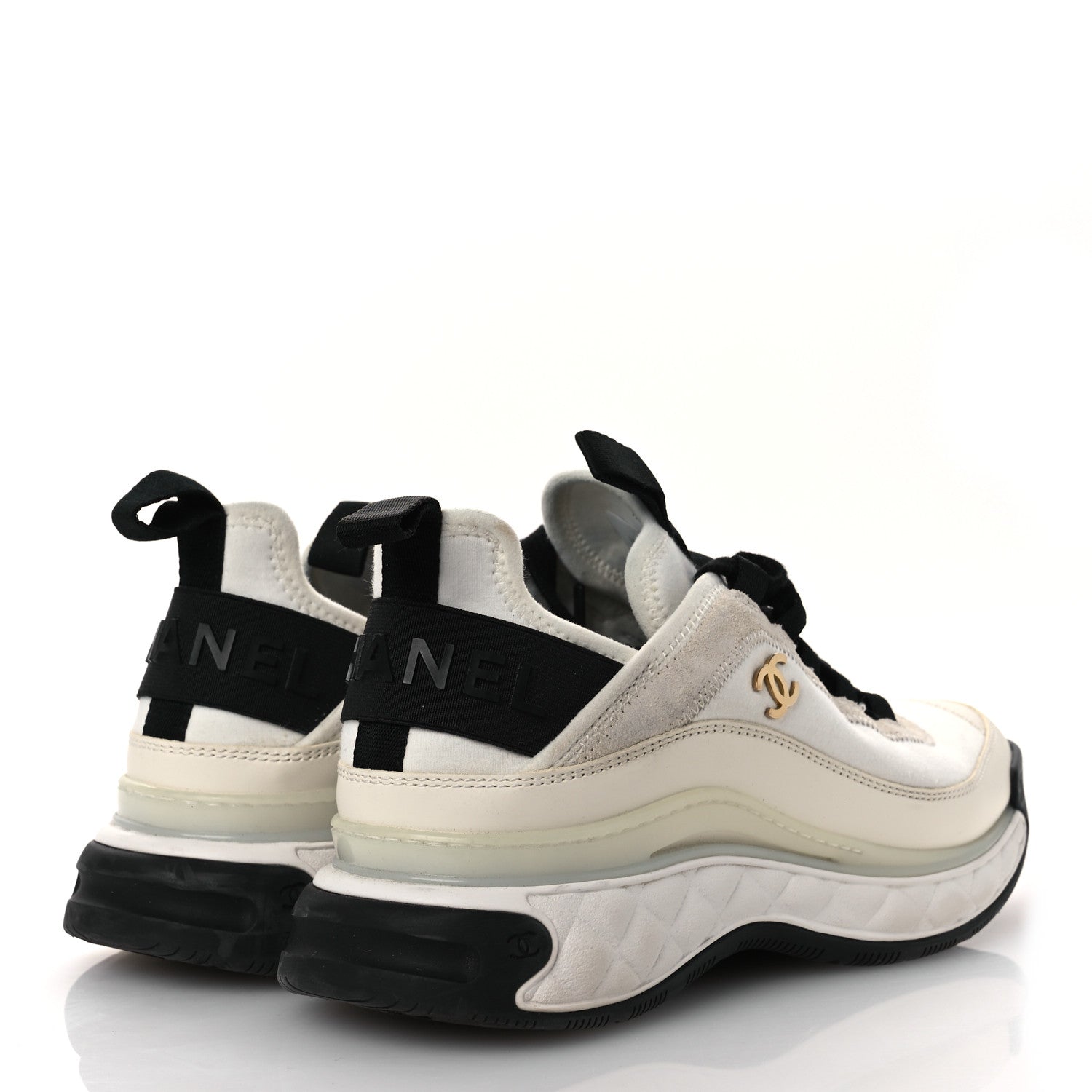 Chanel Velvet Calfskin Mixed Fibers CC Sneakers 36 Ivory Black 5 of 16