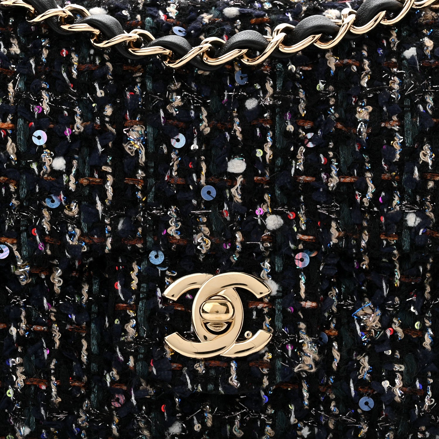 Chanel Glittered Tweed Quilted Mini Rectangular Flap Navy Blue Mulitcolor 8 of 10